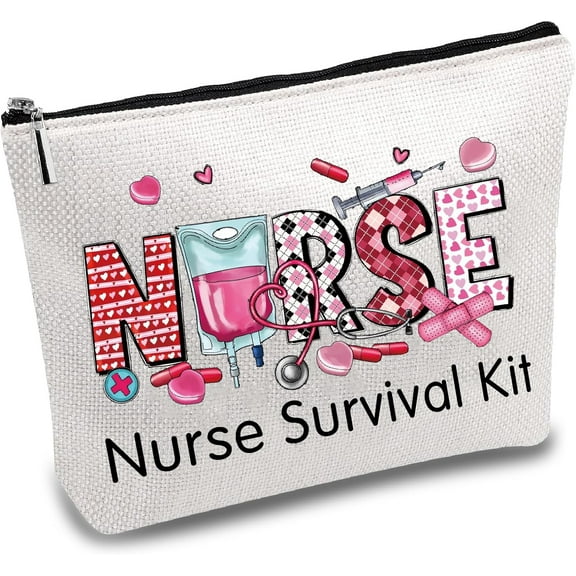 Nurse Survival Kit Bag Canvas Makeup Pouch Nursing Cosmetic Bag Multi Purpose Pen Case Metal Zipper Toiletry Travel Bag Purse Nurse Gag Gifts