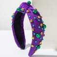 thumbnail image 2 of IDALL Mardi Gras Headband Purple Pearl Knotted Hairband Purple Green Gold Pearl Rhinestone Jeweled Knotted Headbands Fashion Cute Hair Bands Carnival Parade Mardi Gras Accessories Z1 Purple One Size, 2 of 6