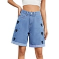 thumbnail image 2 of Women'S High Waist Long Jean Shorts for Women Ripped Distressed Jeans Short Love S, 2 of 10