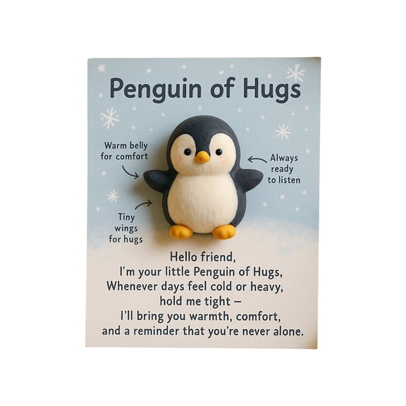 Acrylic Pocket Hug Cards Uplifting Inspirational Ornament for Home Office Desk Shelf Gift(Penguin)