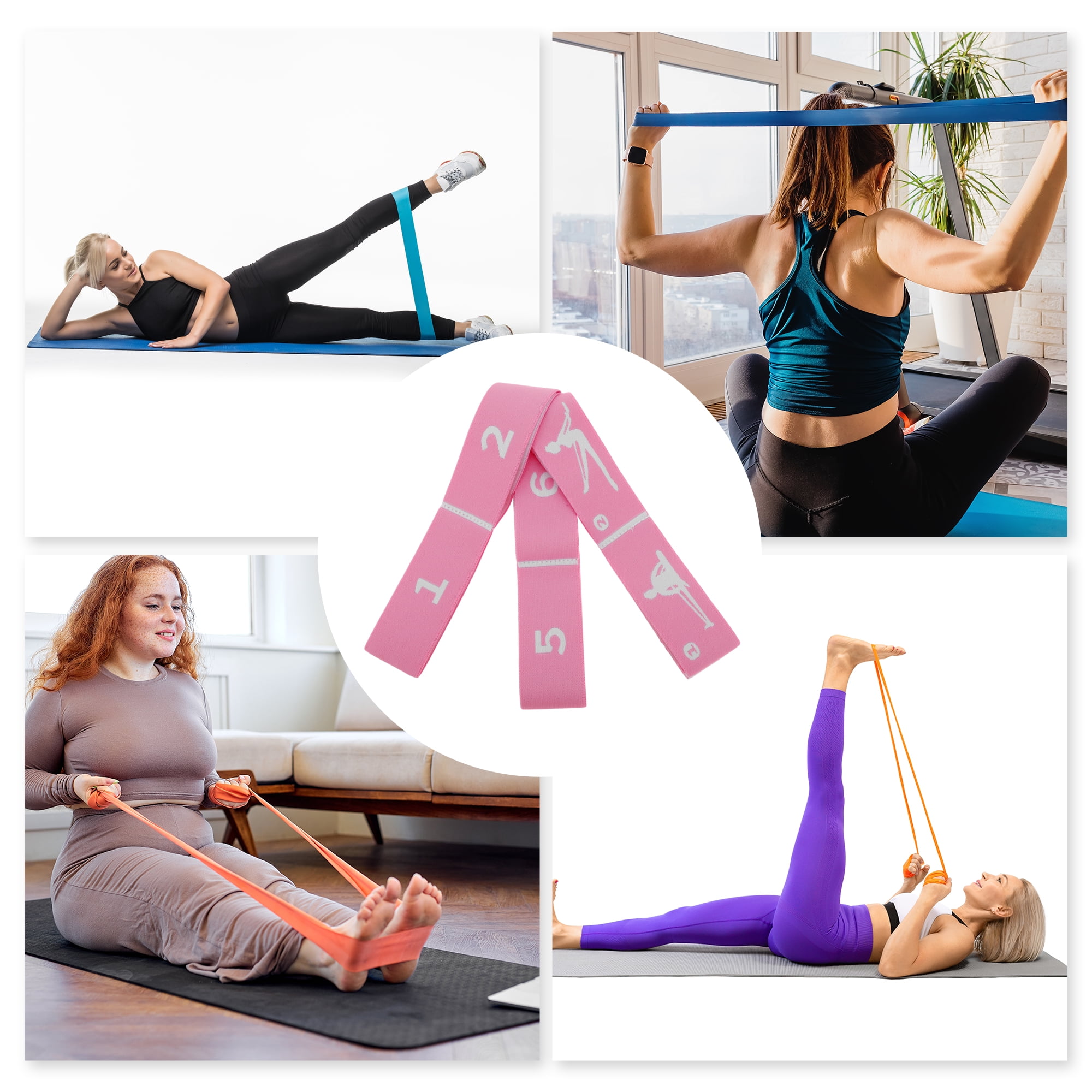 Unique Bargains 1pc Women 8 Grids Yoga Stretch Bands Pink