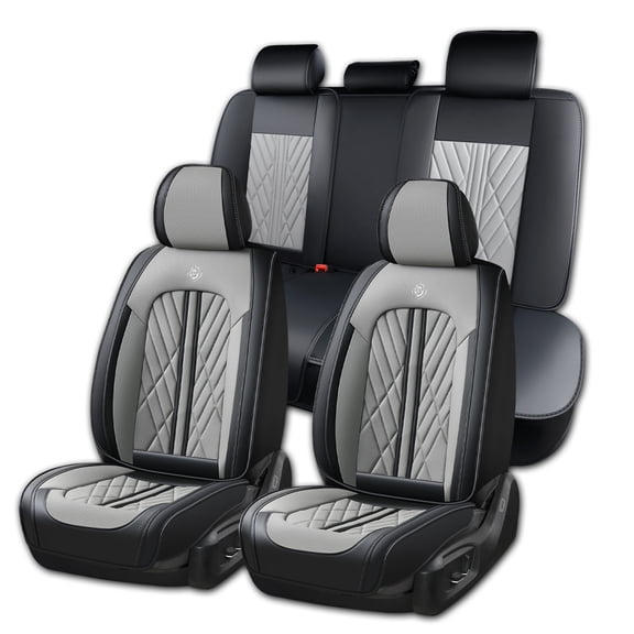 Fit for HYUNDAI KONA 2019 Seat Cover, PU Leather Full Set of 5 Seats Anti-Slip Lining Protect & Upgrade Car Seats, Black and Gray Car Seat Covers, Airbag-Compatible