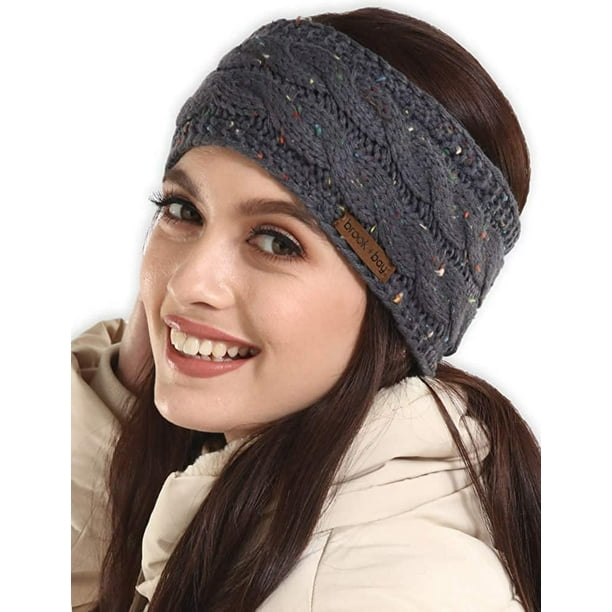 Womens Winter Ear Warmer Headband - Fleece Lined Cable Knit Ear Band Covers  for Cold Weather - Soft & Stretchy Head Wrap 