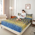 thumbnail image 4 of Homewish Glitter Leopard Print Queen Sheet Sets, Modern Fashion Polkadots Flat Sheet, Gold Blue Diamond Queen Fitted Sheet, Super Cozy Room Decor, 4pcs, 4 of 7