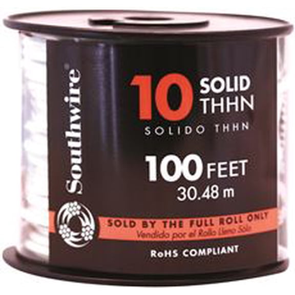 Southwire 11596408 100' 10 Gauge Solid White Thhn Wire