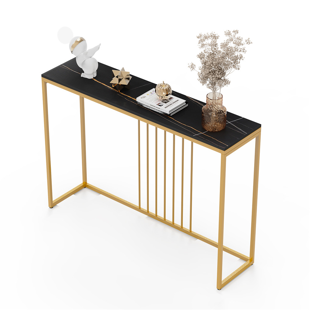 Wisfor Sintered Stone Console Table Slim Narrow Hallway Tablefor Living Room Entryway,Black 47.2x11.8x30.9 inch