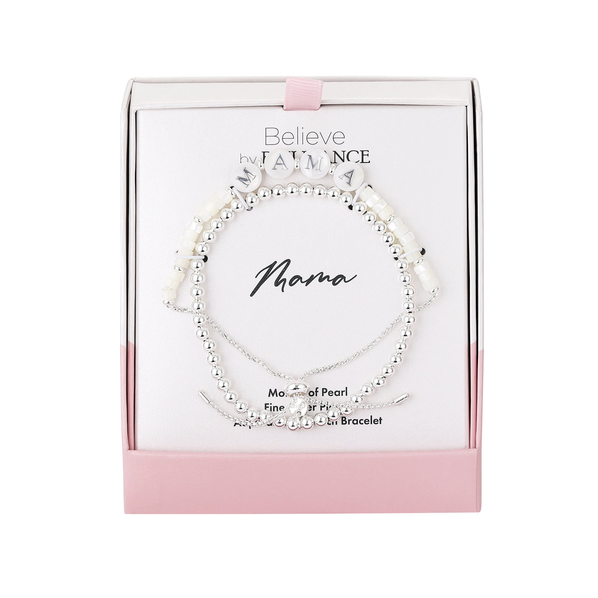 Believe by Brilliance Women's Mother of Pearl 'Mama' Bolo and Beaded Stretch Bracelet Set