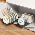 thumbnail image 3 of YHIPL 2 Pack Pots and Pans Organizer Under Cabinet, Pull Out Pot Lid Organizer Holder with 16 Adjustable Dividers, Kitchen Countertop Lid Holder for Pot Lid, Bakeware, Dishes Storage, 3 of 8