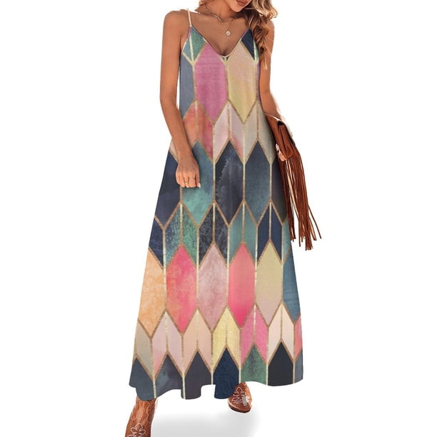 Vestido sin mangas Stained Glass 3 Vestido de verano para mujer Vestidos con mangas largas