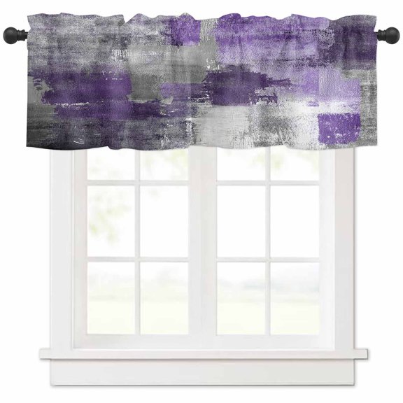 Purple Grey Valances for Windows Farmhouse Kitchen Curtains Valances Rod Pocket Valance Curtains for Kitchen Windows Modern Oil Painted Abstract Art Aesthetics Window Valances for Bathroom 42"x18"