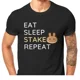 thumbnail image 1 of Camiseta de mineros de criptomonedas Pancakeswap Cake para hombre, elegante camiseta de algodón con texto "Eat Stake Repeat", regalos, ropa para exteriores, talla grande, 1 of 7