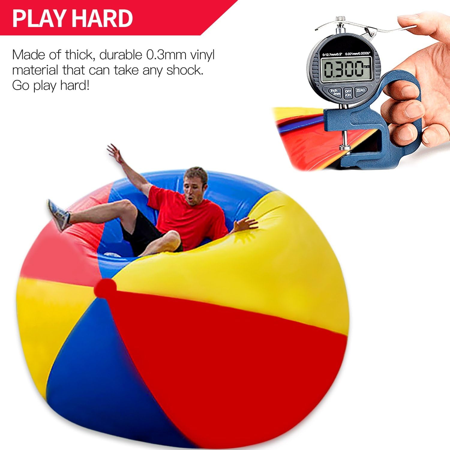Giant Inflatable Beach Ball, 55 inches Rainbow Color Thick Large Beach Ball Toy for Kids & Adults Summer Beach Party, Pool Game