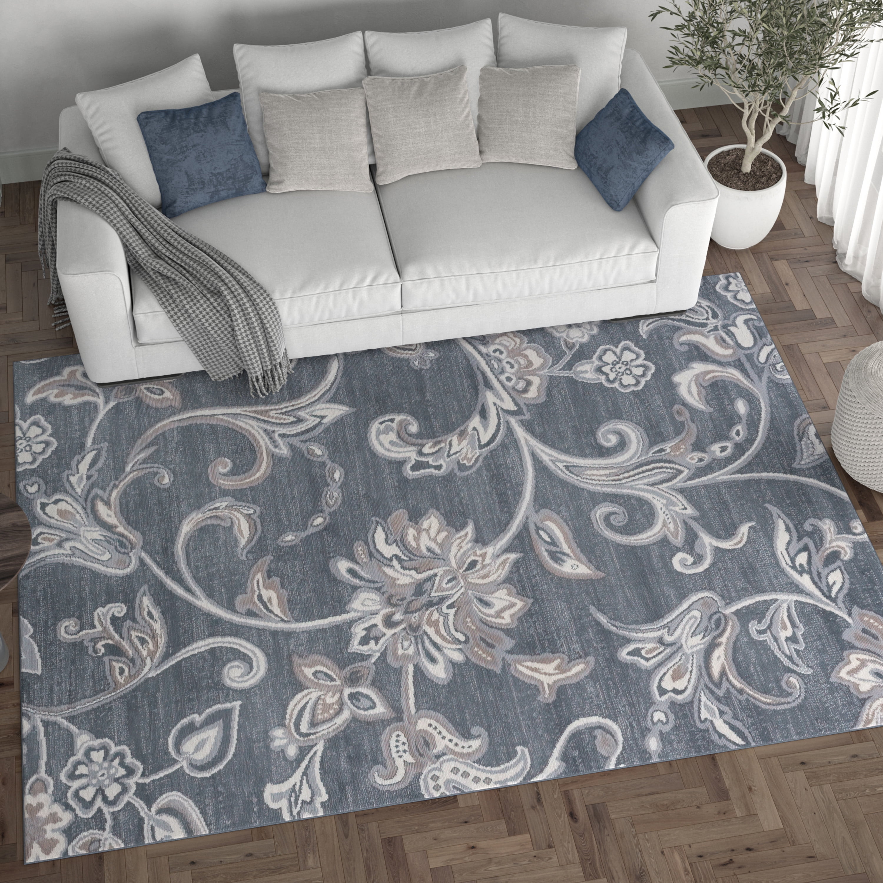 Madison Transitional 2' x 3' Dark Gray and Cream Polypropylene Indoor Area Rug
