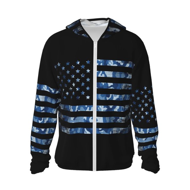 Balery Navy Camouflage American Flag Sudadera ligera de manga larga con capucha y protección solar UPF 50+ para hombre y mujer, ideal para pesca y running-3X-Large
