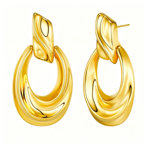 DESIGNICE 18K Gold Plated Chunky Hoop Earrings for Women By,Sculptural Statement Oval Drop Earrings Bold Minimalist Fashion Jewelry Lightweight Trendy Gift