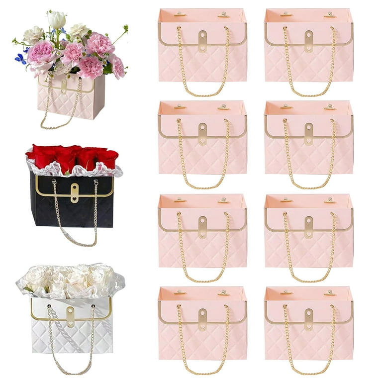 8pcs Paper Flower Gift Bags Bouquet Bags Box with Handle Florist Bag Handbag Gift Case Wedding Valentine's Day Gift Wrap Bags, Size: 15
