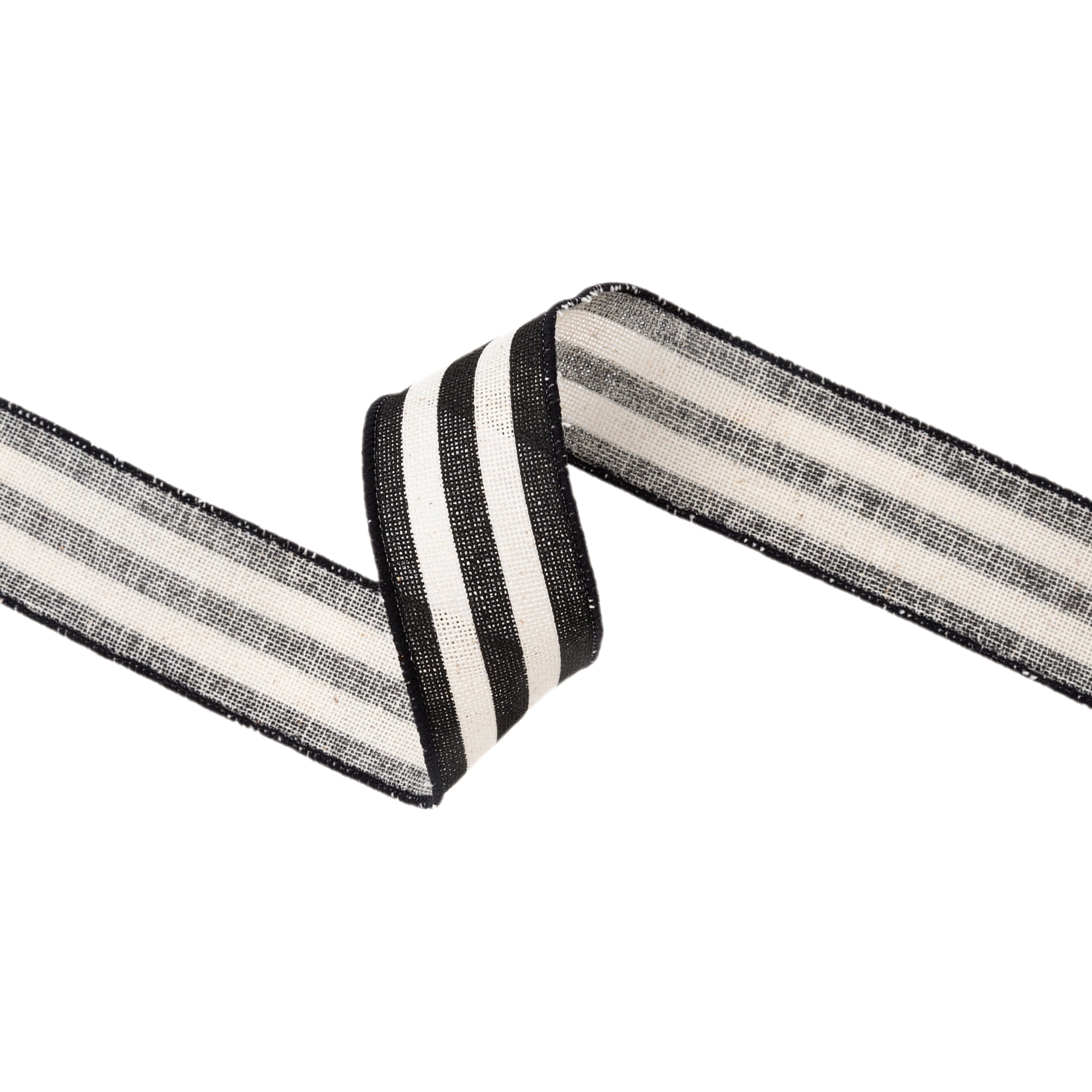 LaRibbons 1 1/2" Wired Ribbon "Striped" Black/White, 10 Yard Roll