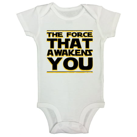 Kids Star Wars Onesie Toddler Shirt “The Force That Awakens You” Funny Threadz Kids Toddler 12 Months T-Shirt, White