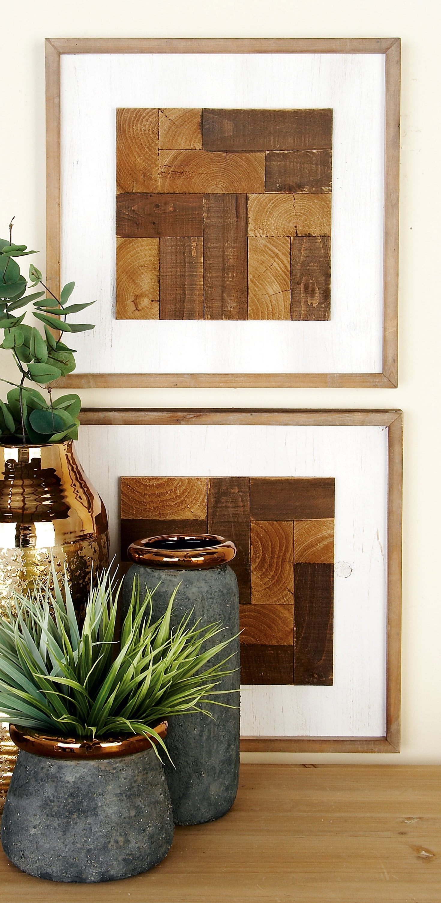 Decmode Contemporary Style Large Square Wood Wall Decor with Natural