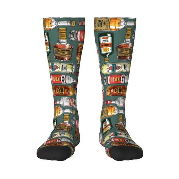Honeii Alcohol Bottles Print Long Socks,Novelty Design Socks Gift for Men and Women,Crew Socks,Calf Socks