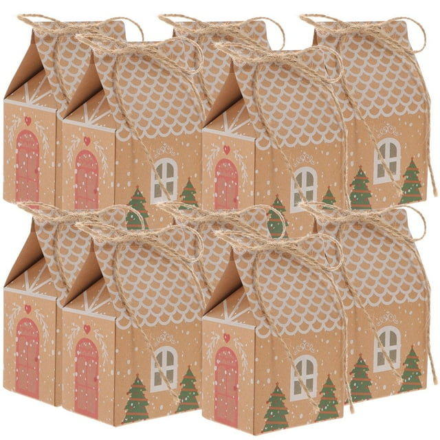 LEEYNEER 3D Christmas House Cardboard Treat Boxes Xmas Gift Goodie Paper Boxes