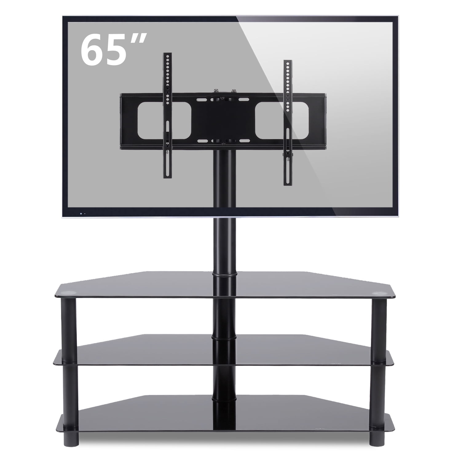 5rcom Black Corner Floor Tv Stand With Swivel M5rcom Unt Bracket For 32 37 42 47 50 55 60 65 Inch Tvs 3 Tier Tempered Glass Shelves Audio