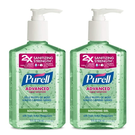 PURELL Advanced Hand Sanitizer Soothing Gel, Fresh Scent, with Aloe and Vitamin E- 8 fl oz Pump Bottle (Pack of 2) - 9674-06-EC2PK