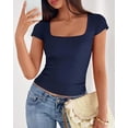 thumbnail image 3 of BTFBM Women Short Sleeve Tops Square Neck Ribbed Knit Basic Tee Shirt Y2K Casual Summer Clothes Spring Outfits, 3 of 8