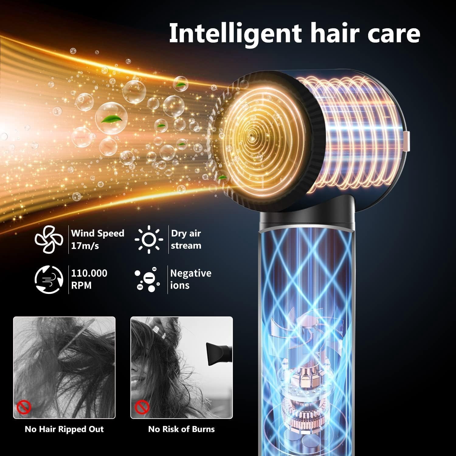 7-in-1 Hair Dryer Brush Set with Diffuser & Concentrator - Professional Ionic Hot Air Styler with Auto-Wrap Curler for Straight, Wavy & Curly Hair, Includes Storage Case