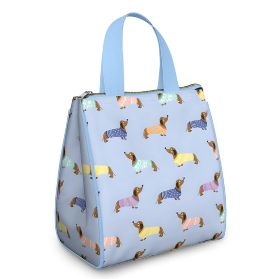 Colorful Funny Dachshund Insulated Lunch Bag for Women & Adults,Large Portable Soft Cooler Lunch Bag,Thermal Food Storage Tote with Pearl Cotton,8.66L,8.75x5.75x9.5 Inch