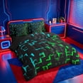 thumbnail image 2 of meiyoeat Classic Geometric Checkered 7 Pieces Full Size Bedding Sets For Kids,Gradient Neon Blue Green Full Size Bed in a Bag For Boys,Black Reversible, 2 of 7
