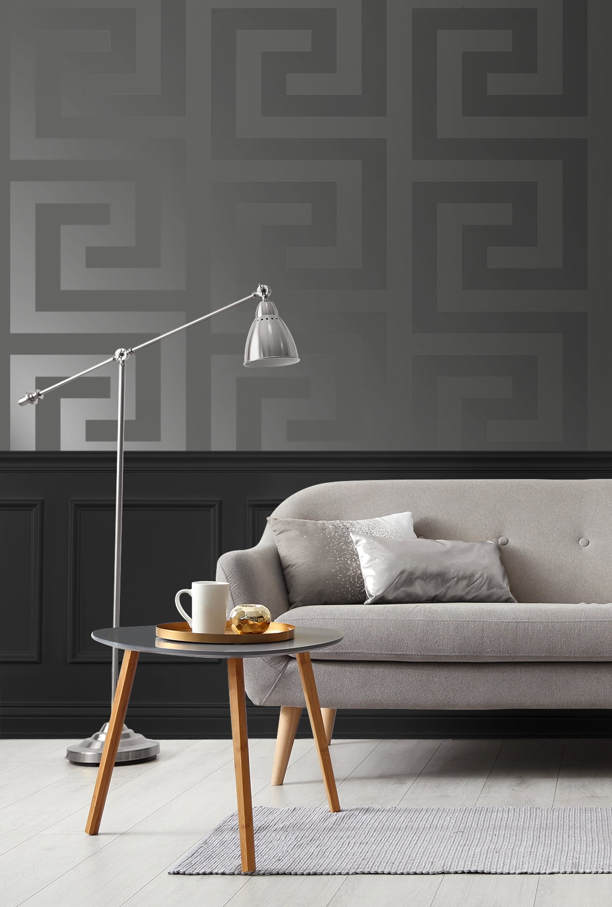 NextWall Graphite Geometric Maze Peel and Stick Wallpaper - 20.9 in. W x 18 ft. L Roll