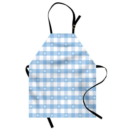 - Checkered Apron Gingham Motif with Cute Little Hearts Pastel Blue Baby Shower Kids Theme, Unisex Kitchen Bib Apron with Adjustable Neck for Cooking Baking Gardening, Pale Blue White, by Ambesonne