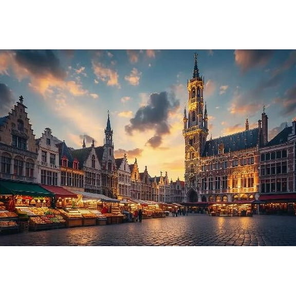 Belgium The Markt Bruges Jigsaw Puzzle 1000 Piece for Adults Wooden Travel Gift