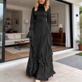 thumbnail image 2 of Women Long Sleeve Half Turtleneck Fall Dress Bohemian Relaxed Fit Maxi Flared Tiered Dress (Black XL), 2 of 5