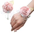 thumbnail image 1 of Ramillete de novia con flores artificiales para boda, hojas de encaje, decoración para la muñeca de la dama de honor - Raíz de loto en polvo, 1 of 5