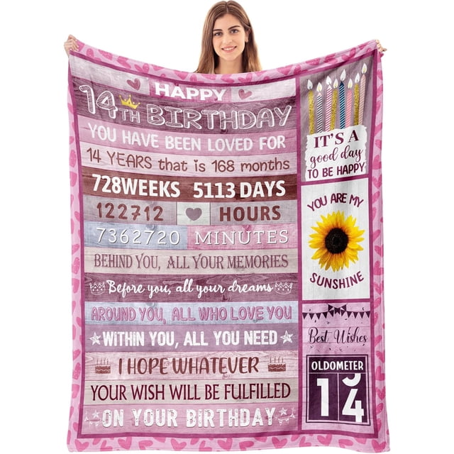 LHSHID Gifts for 14 Year Old Girl Birthday Gifts for 14 Year Old Girl 14 Year Old Girl Gift Ideas Happy 14th Birthday Gift Decoration Throw Blankets for Teen Girl Daughter Sister 30"x40"