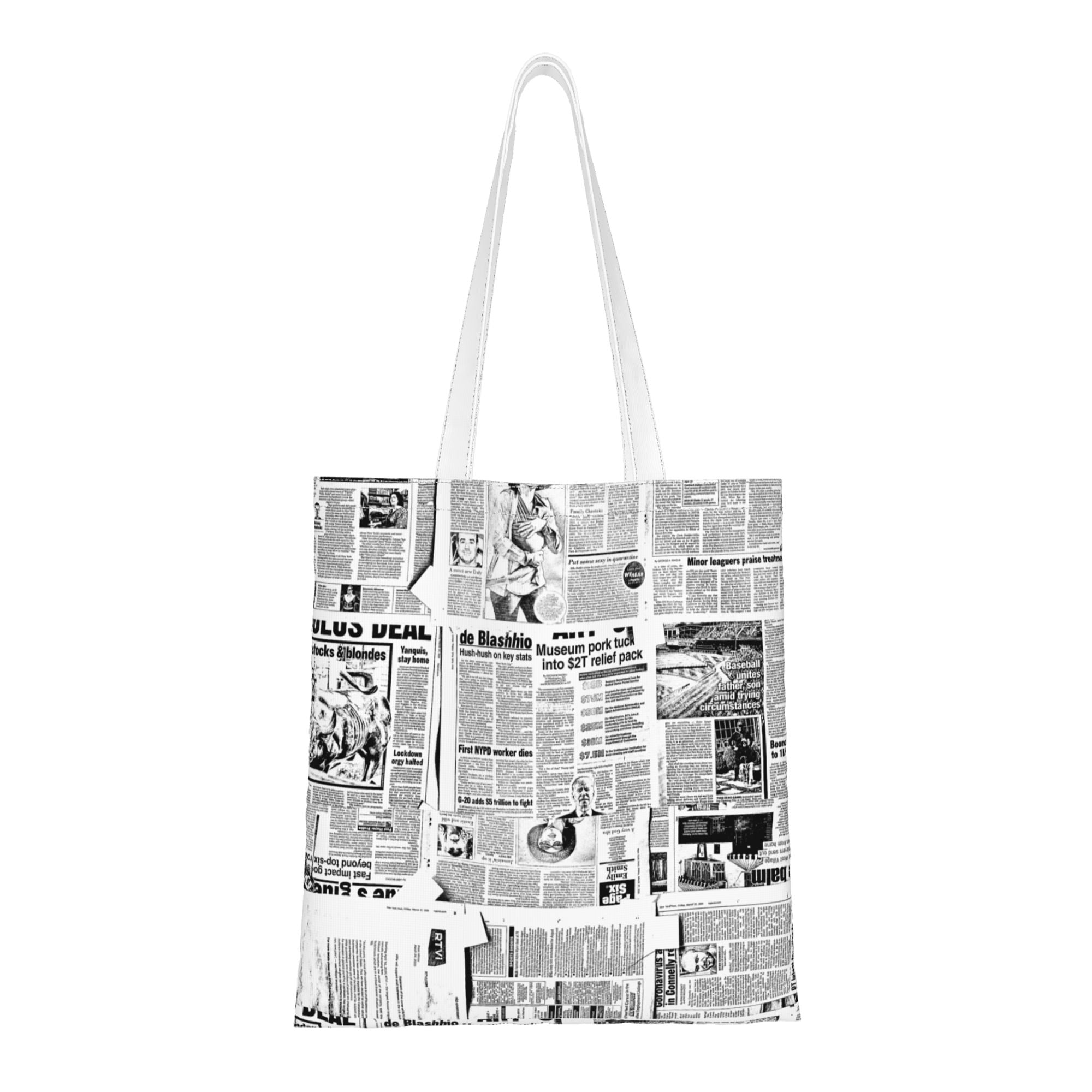 DouZhe Reusable Grocery Bags, Retro Black White Newspapers Lightweight Polyester Canvas Cloth