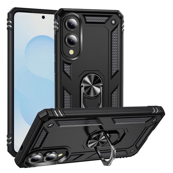 Dteck Case for Samsung Galaxy S25 Edge,Military Grade Drop Impact Case 360 Metal Rotating Ring Kickstand Holder Armor Heavy Duty Shockproof Cover for Galaxy S25 Edge,Black