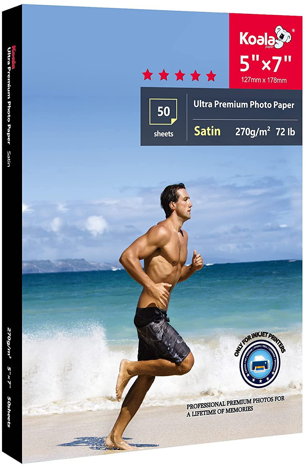 Koala Ultra Premium Photo Paper 5x7 inch High Glossy Heavyweight 80lb for inkjet printer 60 Sheets 
