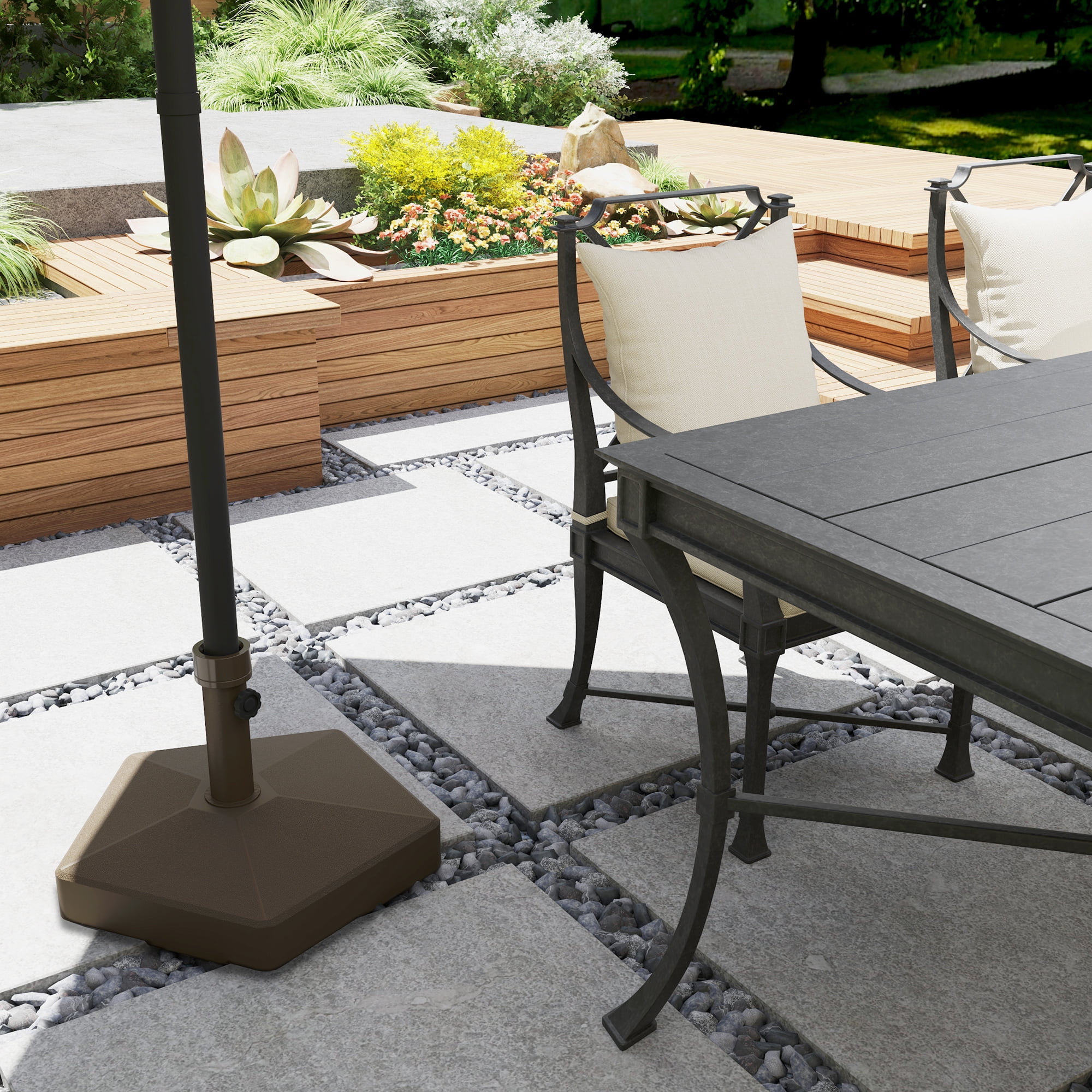 Outsunny Patio Umbrella Base Holder Outdoor Umbrella Stand, Filled Up to 42lbs with Stand or 33lbs with Water for Garden Poolside, Brown