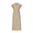 thumbnail image 6 of OSFVNOXV Cocktail Dress for Women 2025 New Trendy Formal Casual Maxi Dress Zipper Front High Split V-Neck Flowy Bodycon Dress with Pockets, 6 of 9