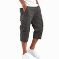 thumbnail image 2 of Domuza Mens Capri Long Cargo Shorts Drawstring Below Knee Shorts 3/4 Summer Casual Outdoor Hiking Shorts with Pockets Dark Gray 3XL, 2 of 6