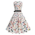 thumbnail image 2 of Women's Vintage 1950s Dresses. Polka Printed Sleeveless A-Line Flowy Dress, Cocktail Party Wedding Guest Evening Prom Gowns Floral Cocktail Dress for Women White S, 2 of 9