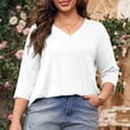 thumbnail image 4 of Womens Plus Size 3/4 Sleeve Tops Casual V Neck Three Buttons Tee Shirts Basic Loose Fit Tunic Blouse Summer 2025, 4 of 6