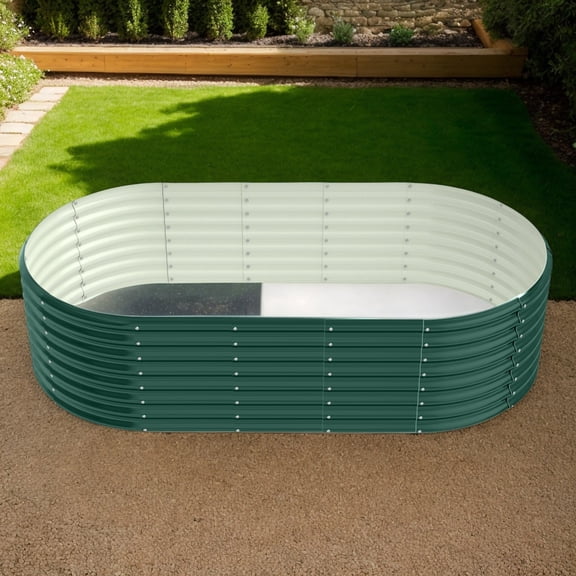 Spacious 8×4×2ft Oval Galvanized Metal Raised Planter Box, Robust Outdoor Garden Bed Designed for Planting Vegetables, Fruits, and Flowers with Enduring Corrosion Resistance, Green