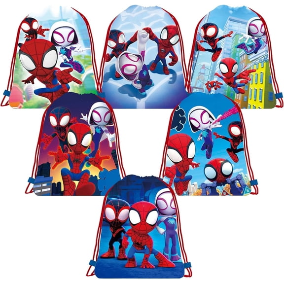 12 Pieces Spider and His Friends Candy Drawstring Bag,eusable Non-Woven Gift Backpacks Drawstring Goodie Favor Bags for Spide Birthday Party Decorations(10.6 x 13.3 Inch)