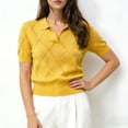 thumbnail image 5 of Women'S Short Sleeve Po-Lo Sweater Knit V Neck Pullover Shirt Summer Top Ginger Yellow XL, 5 of 7