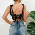thumbnail image 7 of Women's Casual Floral Print Lace Up Back Sleeveless Spaghetti Strap Bandeau Tube Crop Corset Top Black S, 7 of 7
