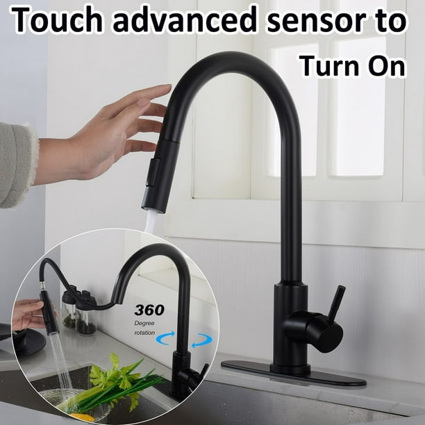 Rallonge de robinet à ressort de cuisine noir mat avec tête de  pulvérisation extractible, mitigeur d'eau en laiton à arc élevé pour évier  avec pulvérisateur à tirette pivotant à 360 degrés (avec